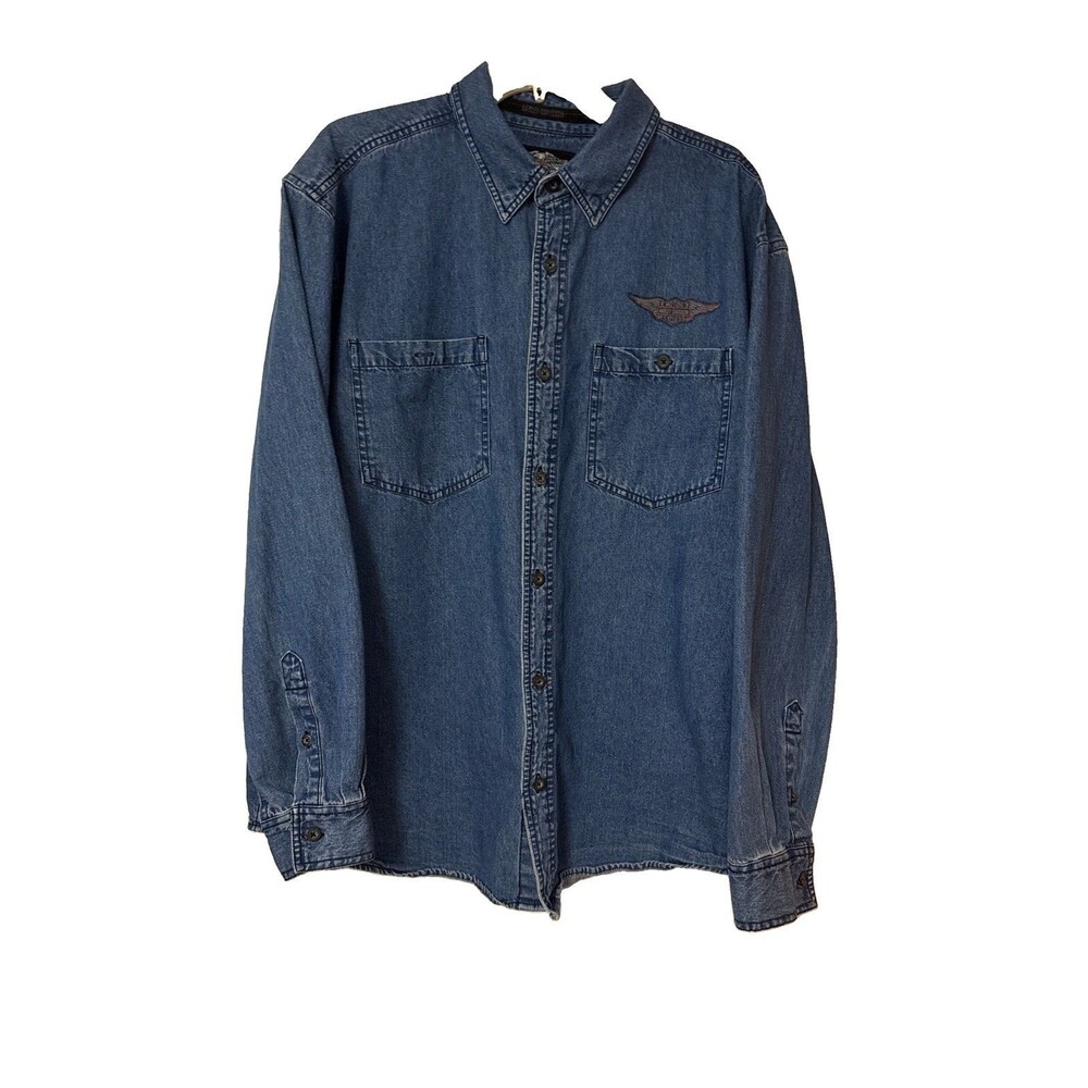 Harley-Davidson Motorcycles Denim Long Sleeve Shirt XL Snap Collar